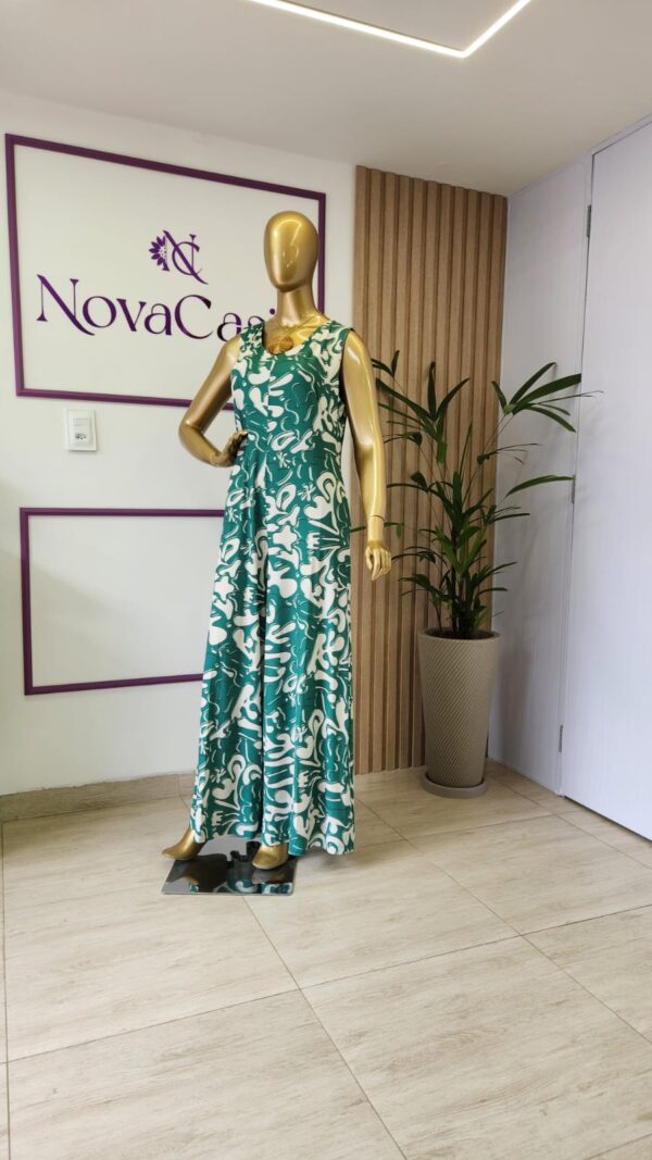 macacão pantalona verde regata estampado