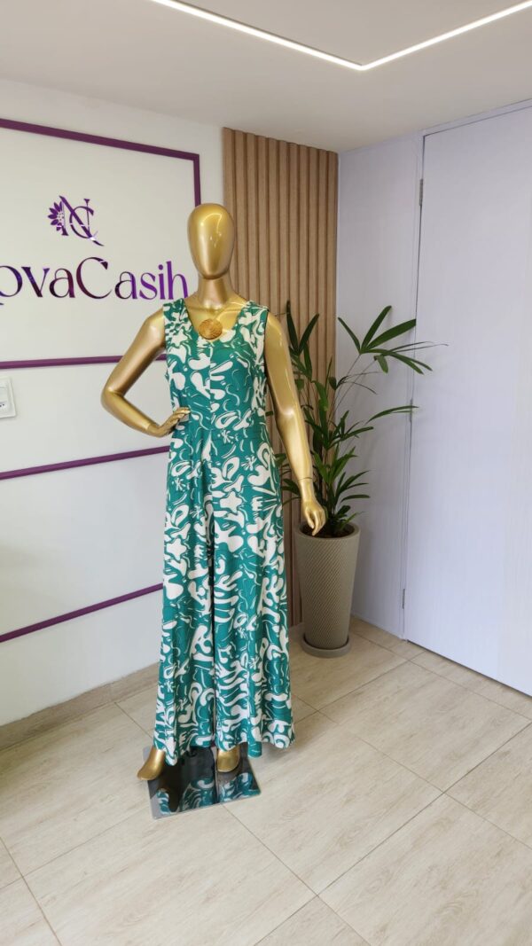 macacão pantalona verde regata estampado