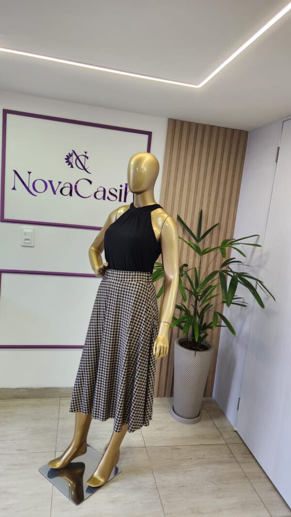 saia em pied poule fashion midi