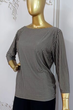 blusa com manga fluity em pied de poule