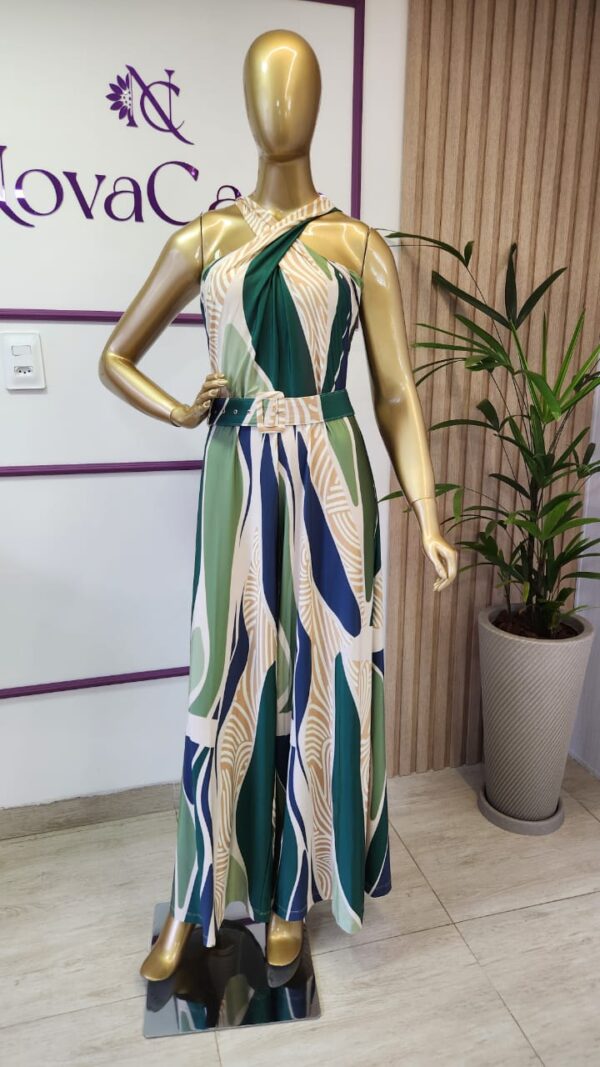 Macacão Pantalona de Alças Cruzadas no Decote - Estampado "Verde" - Imagem 3