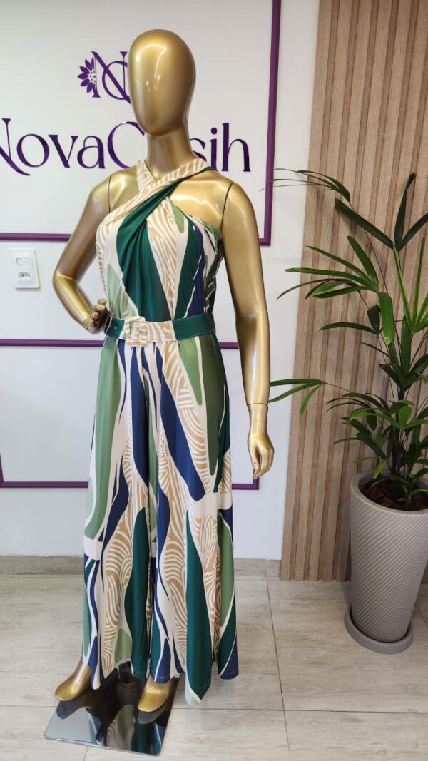 Macacão Pantalona de Alças Cruzadas no Decote - Estampado "Verde" - Imagem 4