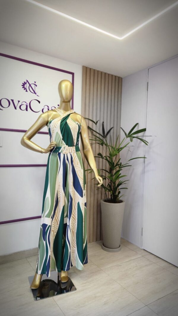 Macacão Pantalona de Alças Cruzadas no Decote - Estampado "Verde" - Imagem 5
