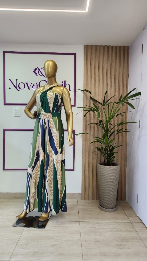 Macacão Pantalona de Alças Cruzadas no Decote - Estampado "Verde" - Imagem 7