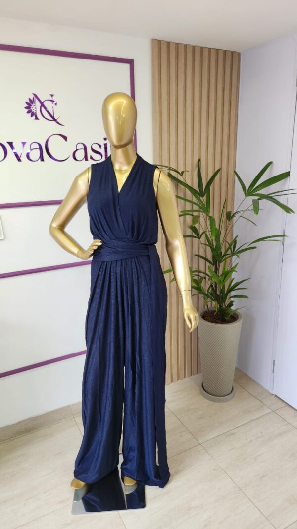 macacão marinho lurex fashion com cinto regata
