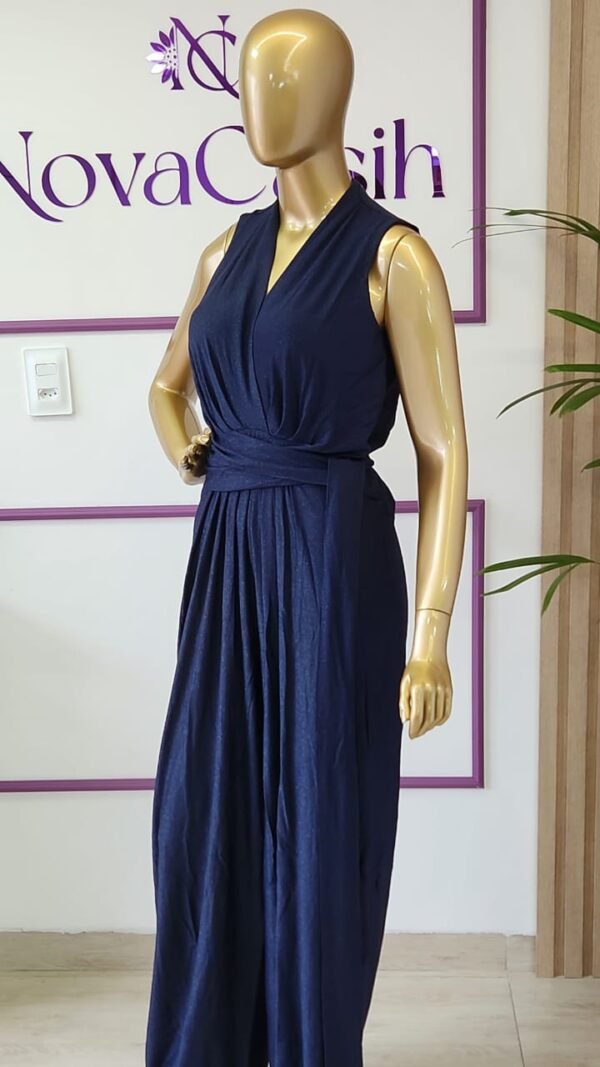 macacão marinho lurex fashion com cinto regata