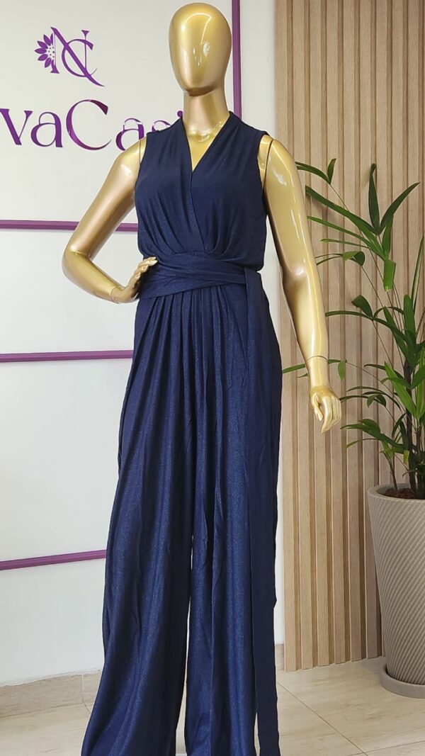 macacão marinho lurex fashion com cinto regata