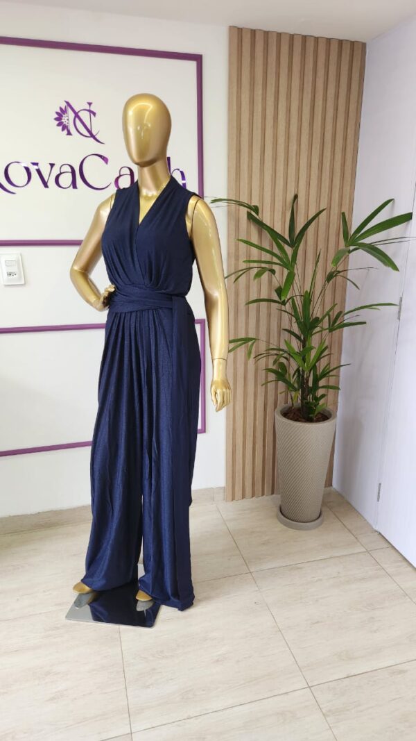 macacão marinho lurex fashion com cinto regata
