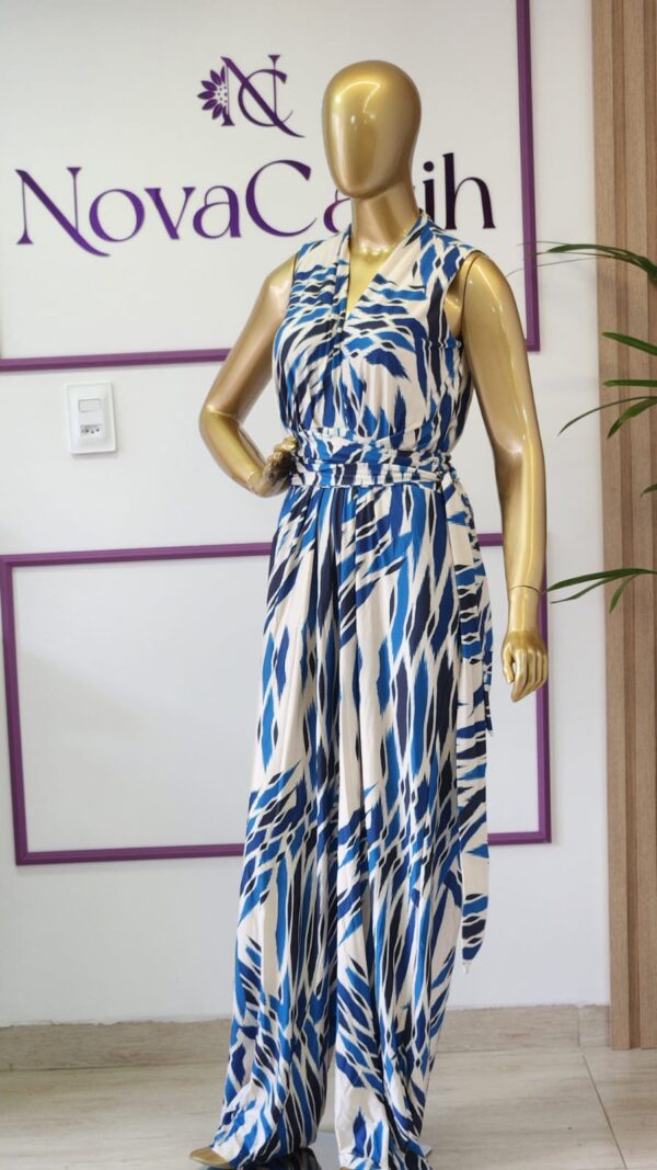 Macacão com Amarração Estampado Azul - Imagem 5