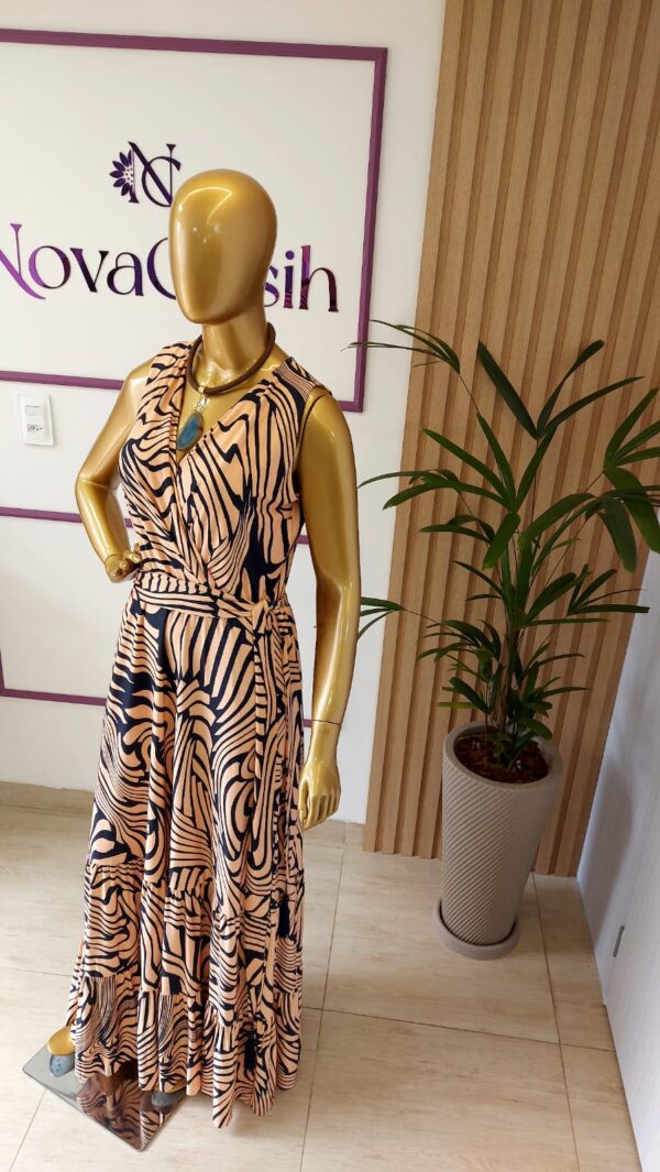 vestido longo com babado fashion