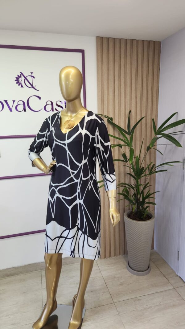 vestido curto túnica preto estampado fluity