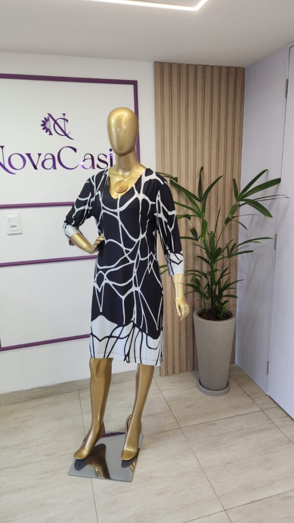 vestido curto túnica preto estampado fluity