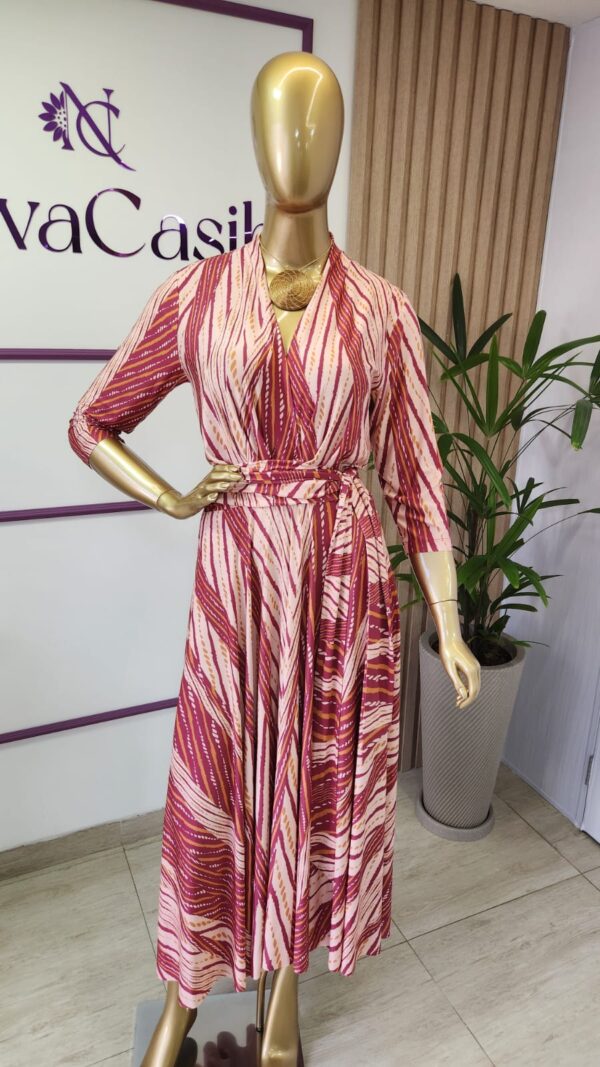 vestido midi saia gode manga 3/4