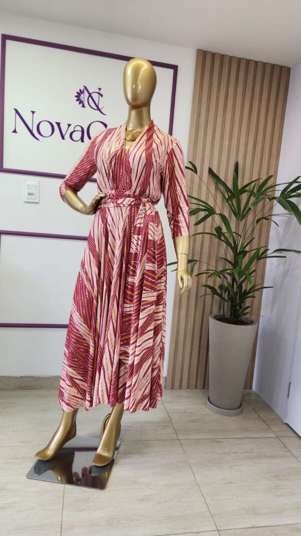 vestido midi saia gode manga 3/4