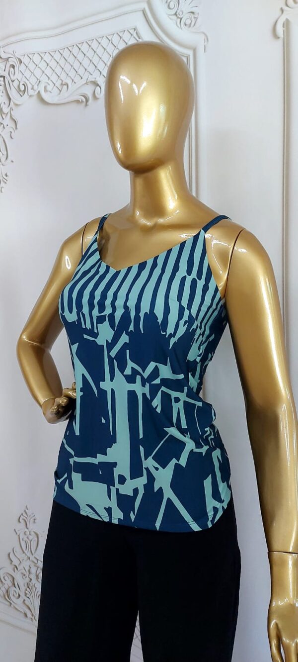 Blusa em Fluity de alça Estampada- Azul e Preta - Imagem 2
