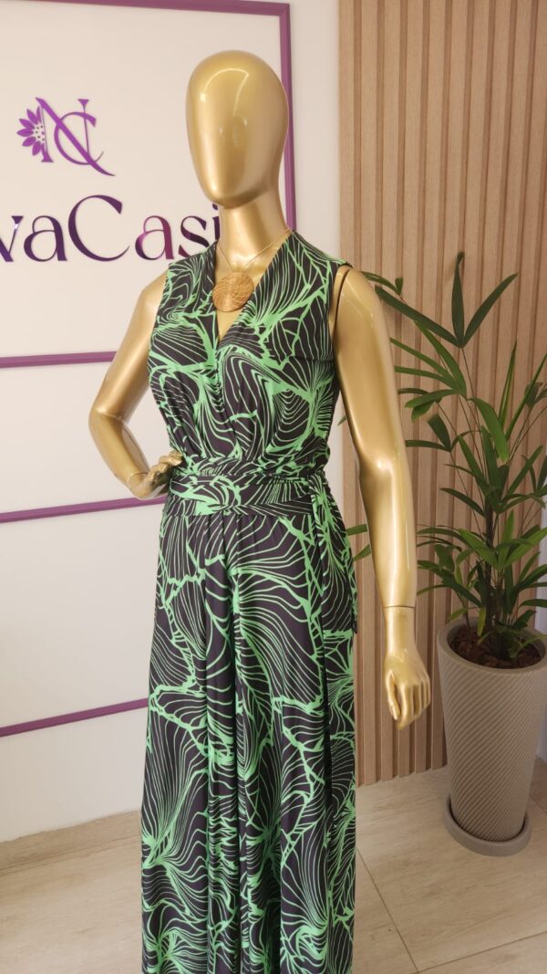Macacão Pantalona em Fluity Estampado Verde e Preto - Imagem 3