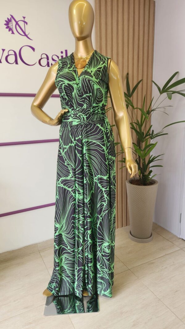 Macacão Pantalona em Fluity Estampado Verde e Preto - Imagem 4