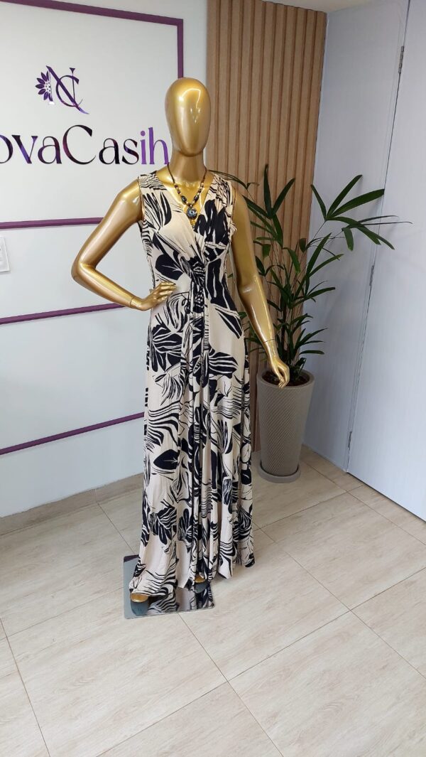 Vestido Longo Regata Estampa Floral Off-White e Preto - Imagem 2