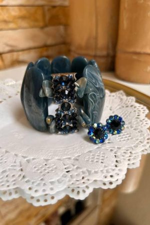 Bracelete e brincos artezanal azul