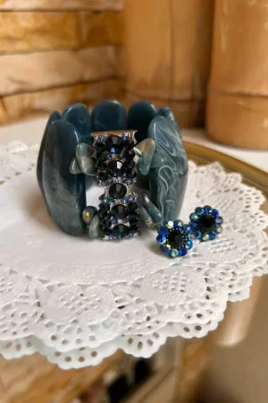 Bracelete e brincos artezanal azul
